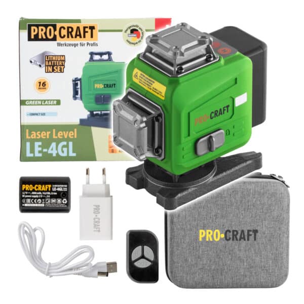 Procraft LE-4GL Zelený čiarový laser, krížová samonivelačná rovina | LE-4GL