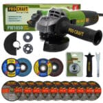 Uhlová brúska Procraft SPW1050 + rýchloupínacia matica RM14, 10x rezací kotúč CD125x1,0, 2x lamelový kotúč | SPW1050/RM14