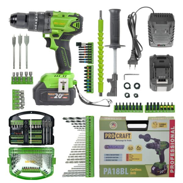 Bezuhlíková aku príklepová vŕtačka Procraft SPA18BL so sadou bitov DBS-101 | SPA18BL/DBS101