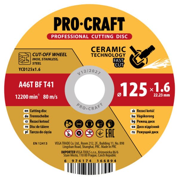 Rezný kotúč Procraft s keramickým zrnom YСD125x1.6 | YCD125x1.6