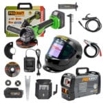 Sada zvárací invertor RWI-300 s aku uhlovou brúskou PGA22-1B-C + kukla SPH1000 | SRWI-300/PGA22-1B/SPH1000