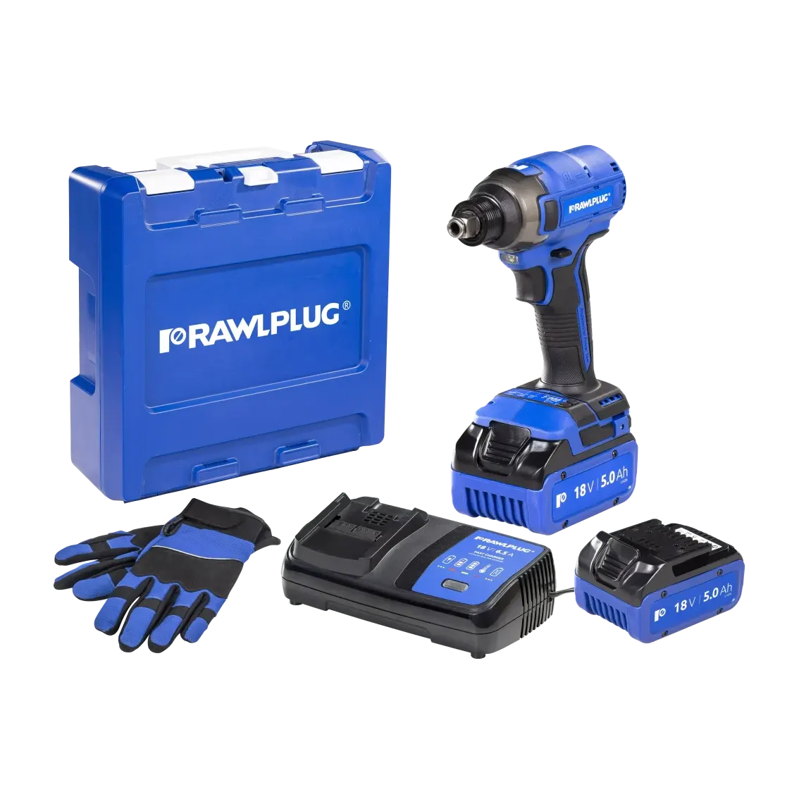 R-PID18-XL2 Skrutkovač/uťahovák rázový AKU 210 Nm, 2x aku 5 Ah, nabíjačka 6,5 A, rukavice, RawlCase RAWLPLUG