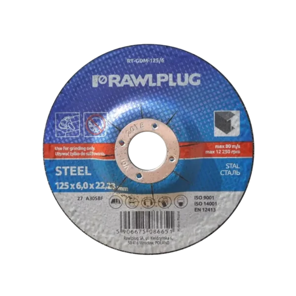 Kotúč korundový na brúsenie ocele, O125 mm RAWLPLUG