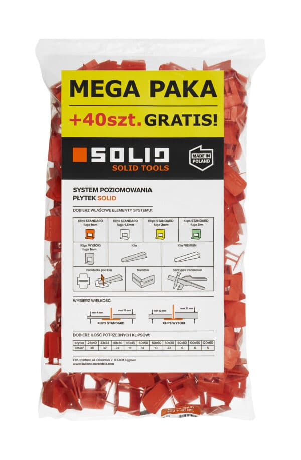 Spona leveling STANDARD 1 mm 400 + 40 ks SOLID TOOLS