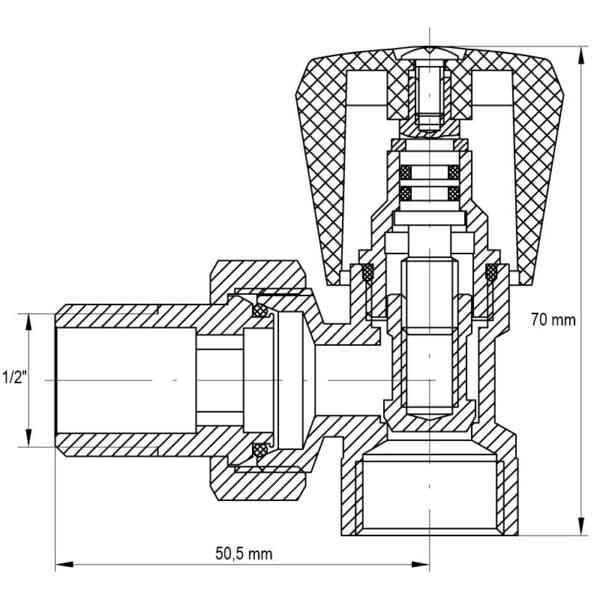 Ventil radiátorový, rohový 1/2 | KR.901 1/2"×1/2"