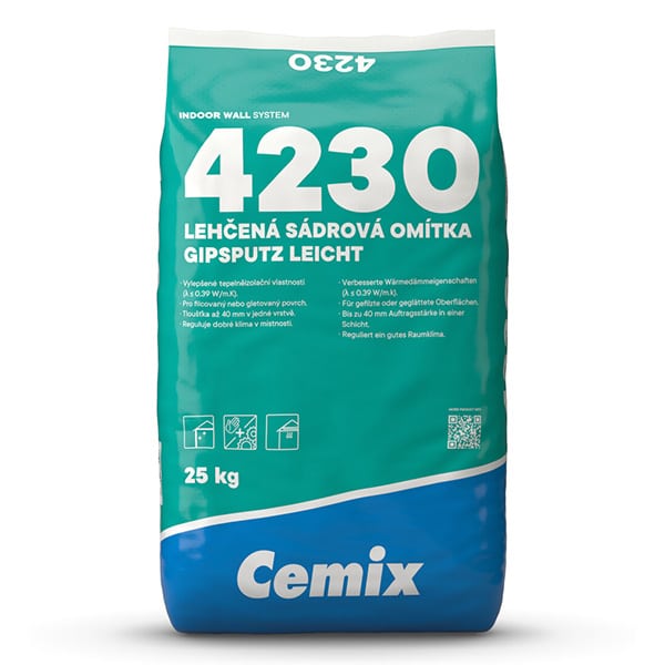 Ľahčená sadrová omietka Cemix 4230 s tepelnou izoláciou – balenie 25 kg