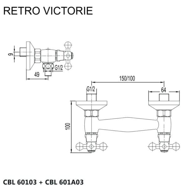 Mereo Sprchová nástenná batéria, Retro Viktorie, 100 mm, bez príslušenstva, chróm