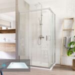 Mereo Sprchovací set: LIMA, obdĺžnik, 100x90 cm, chróm  ALU, sklo Číre, vanička z liatého mramoru