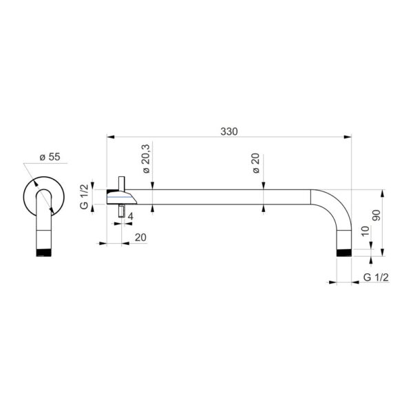 Mereo Rameno okrúhle zo steny , 330 mm, o 20 mm, mosadz