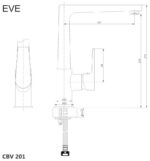 Mereo Drezová stojanková batéria, Eve, s plochým ramienkom nad pákou, výška273 mm, chróm – Obrázok 2