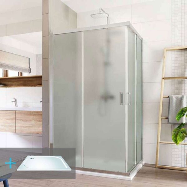 Mereo Sprchovací set: LIMA, obdĺžnik, 100x80 cm, chróm  ALU, sklo Point, vanička liatá mramor