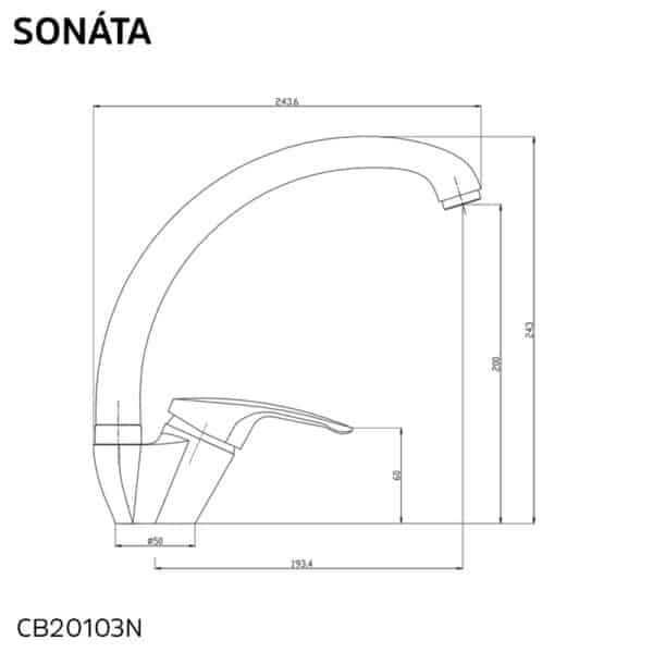 Mereo Drezová stojanková batéria, Sonáta, s ramienkom nad pákou, výška 245 mm, chróm