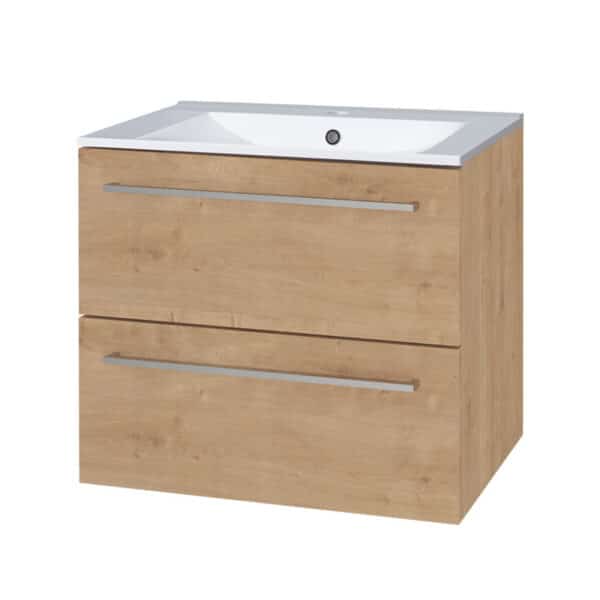 Mereo Bino, kúpeľňová skrinka s keramickým umývadlom 61 cm, dub Arlington