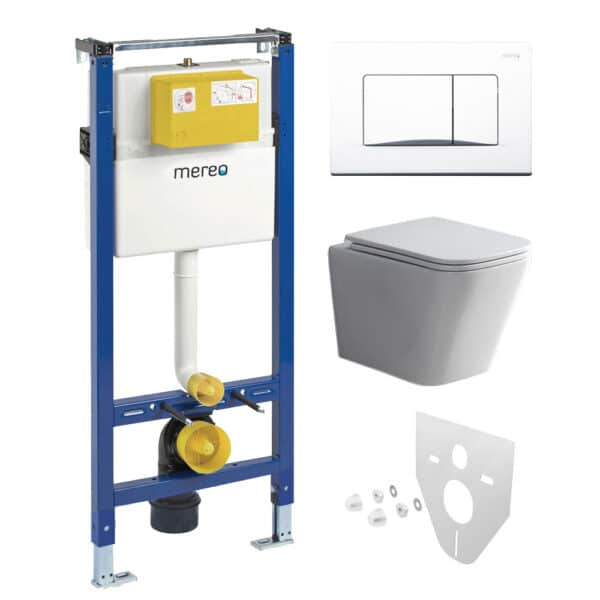 Mereo WC set - Smart flush rimless WC hranaté, modul pre sadrokartón, biele hranaté tlačidlo