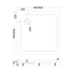 Mereo Štvorcová sprchová vanička, 80x80x14 cm, SMC, biela, vrátane nožičiek a sifónu – Obrázok 2