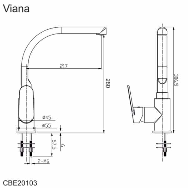 Mereo Drezová stojanková batéria, Viana, s ramienkom nad pákou, výška 307 mm, chróm