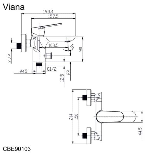 Mereo Vaňová nástenná batéria, Viana, bez príslušenstva, 150 mm, chróm