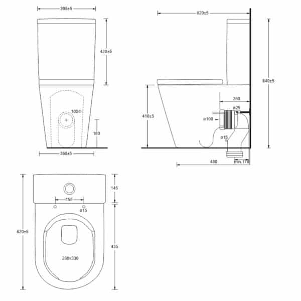 Mereo WC kombi, vario odpad, kapotované, Smart Flush RIMLESS, keramické, vr. sedátka
