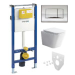 Mereo WC set - Rimless WC hranaté, modul pre sadrokartón, chróm hranaté tlačidlo lesklé