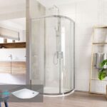 Mereo Sprchovací set: LIMA, štvrťkruh, 100 cm, chróm  ALU, sklo Číre, vanička z liatého mramoru
