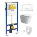 Mereo WC set - Rimless WC hranaté, modul pre sadrokartón, biele hranaté tlačidlo