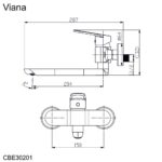 Mereo Drezová nástenná batéria, Viana, 150 mm, s ramienkom plochým rovným 200 mm, chróm – Obrázok 2