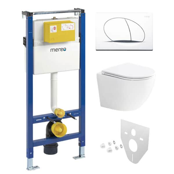 Mereo WC set - Smart flush rimless WC oblé, modul pre sadrokartón, biele oválne tlačidlo