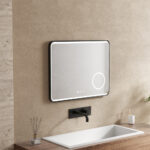 Mereo Zrcadlo hranaté 80x60 cm, LED osvetlenie, kozmetické zrcátko, čierny rám, odhmlievanie – Obrázok 6