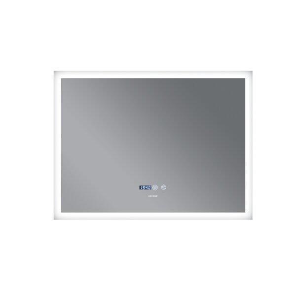 Kúpeľňové zrkadlo s LED osvetlením, odhmlievaním, reguláciou jasu a hodinami FLAT MR04-80x60 | MR04-80×60 FLAT